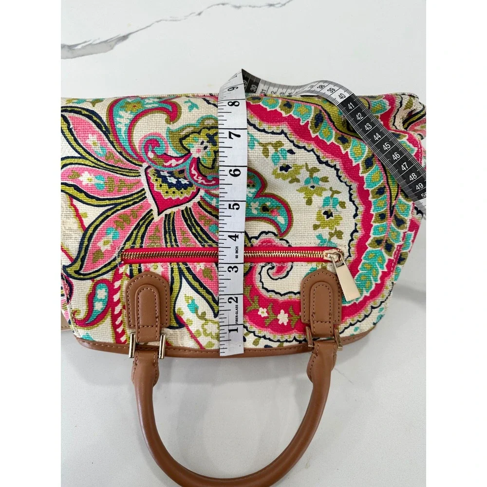 Spartina 449 Daufuskie Island Floral Paisley Linen Leather Satchel Handbag